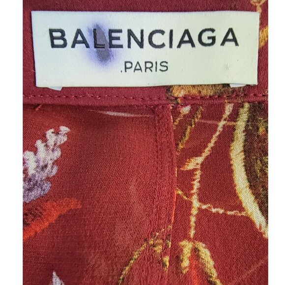 Balenciaga Authentic Red Floral Sheer Silk Blouse, Womens Size IT 36 / US 4 - Picture 8 of 11